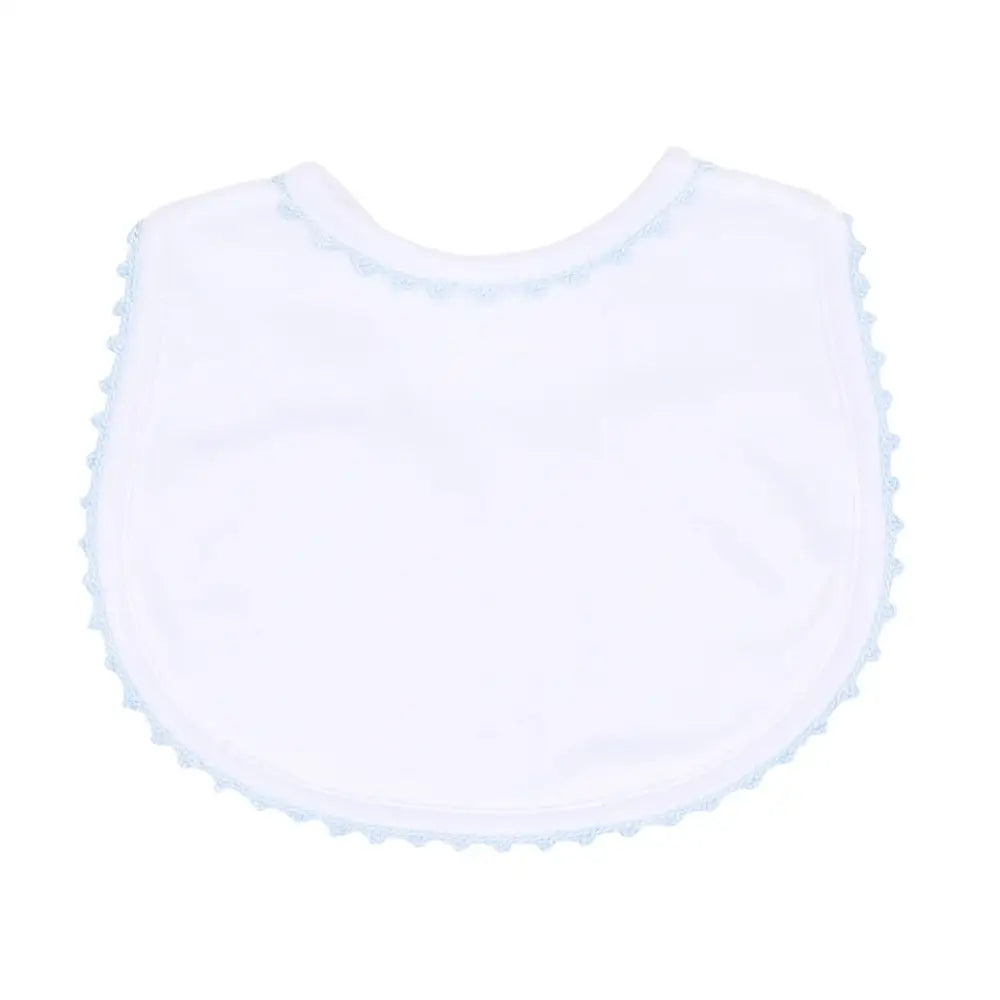 Magnolia Baby- Baby Joy Bib With Crochet Blue Trim