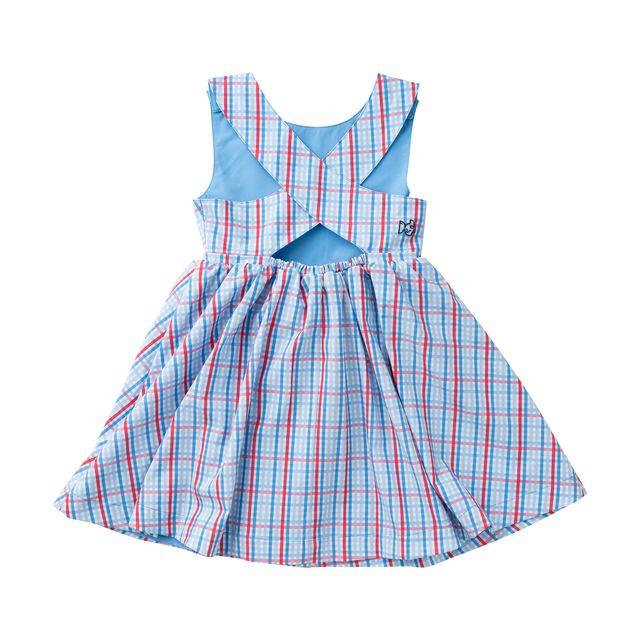 Prodoh - Girls' Crisscross Back Dress Red and Blue Stripe