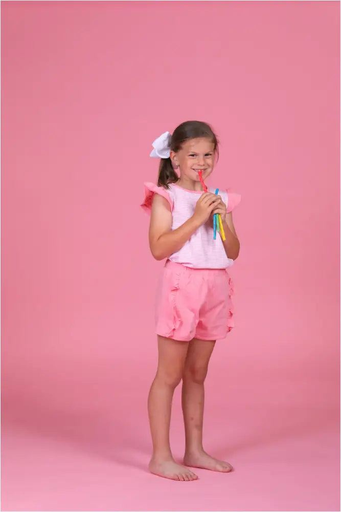Olivia Flutter Top- Pink Stripe Preorder Summer