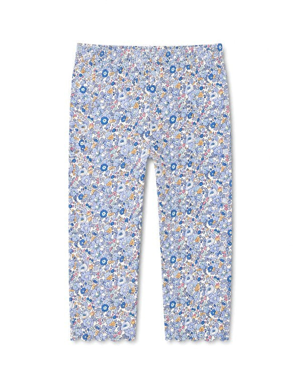 Scalloped Floral Leggings - Light Blue