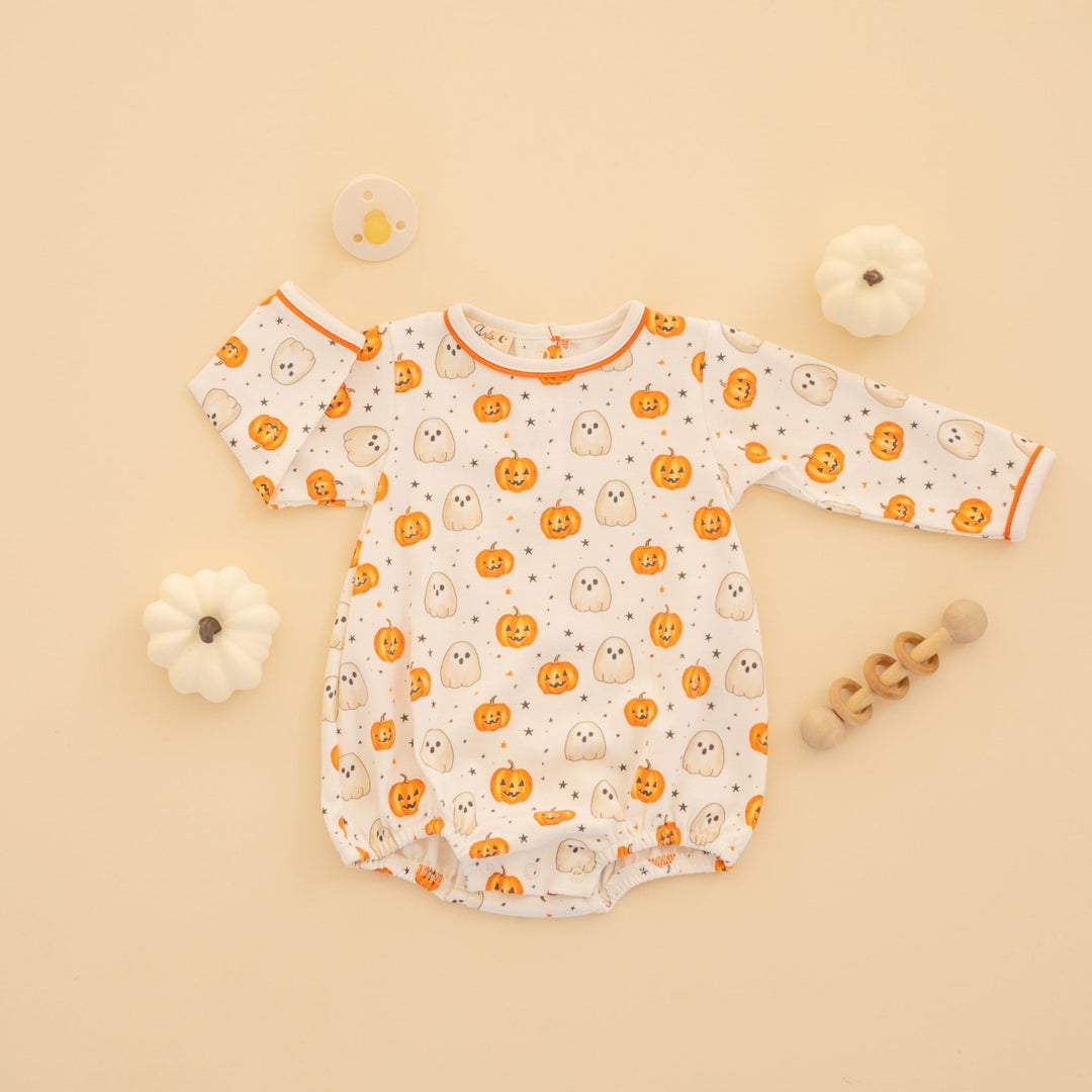 Magnolia Baby: Pumpkin and Boo Long Sleeve Bubble