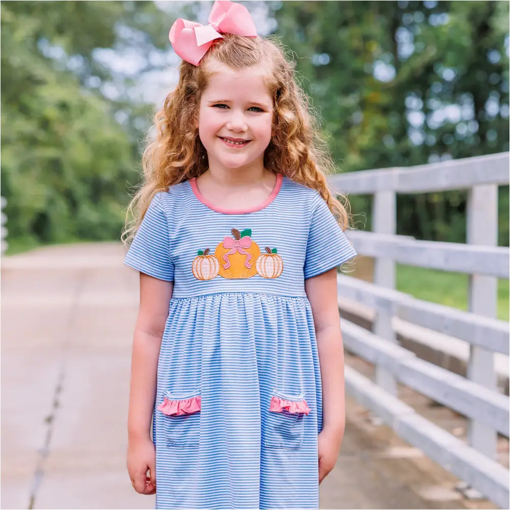Pumpkin Farm Applique Dress Jellybean 24
