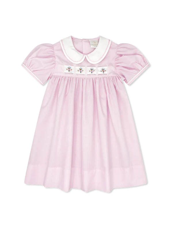 Ruth Ribbon Dress - Baby Pink Mingingham