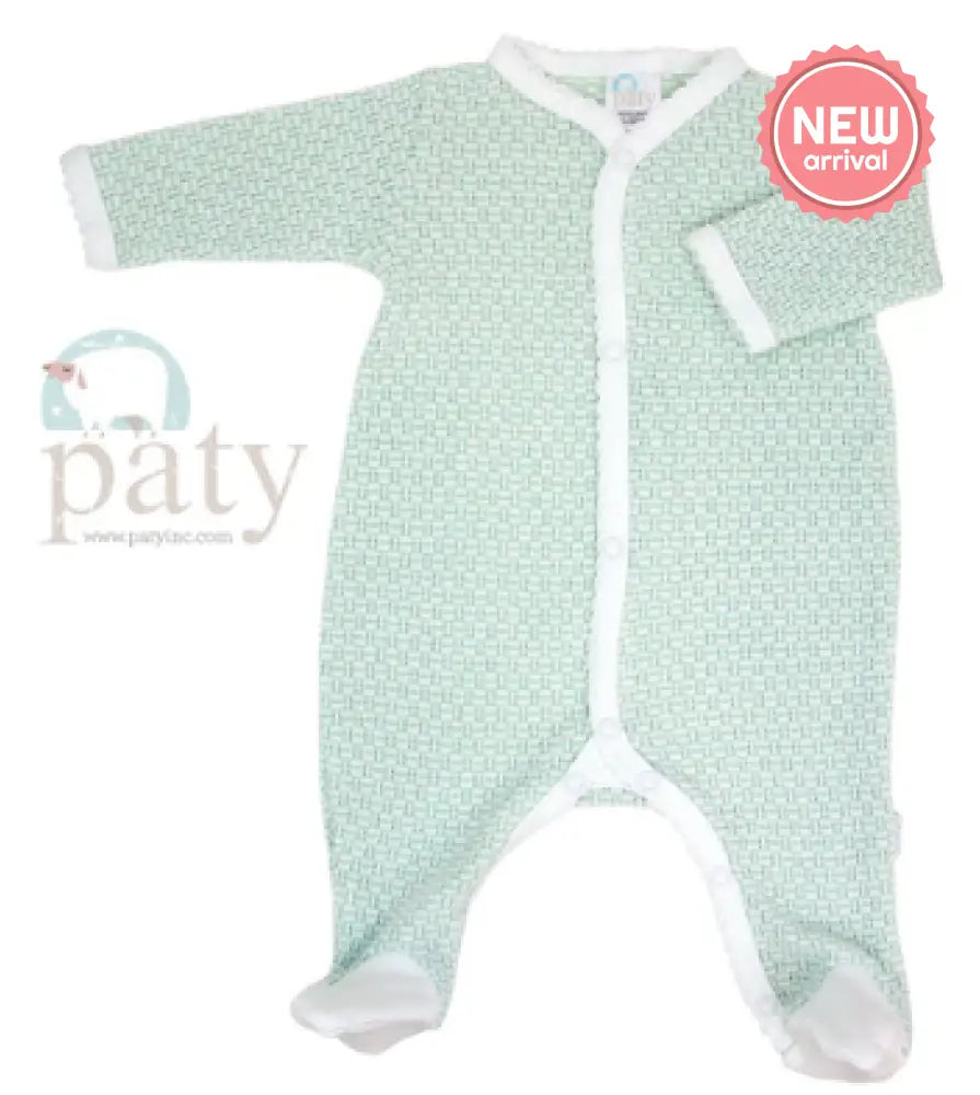 Solid Color Footie - Mint With White Trim 219J New Paty