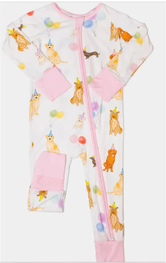 The Uptown Baby - Dog Party Romper Pink