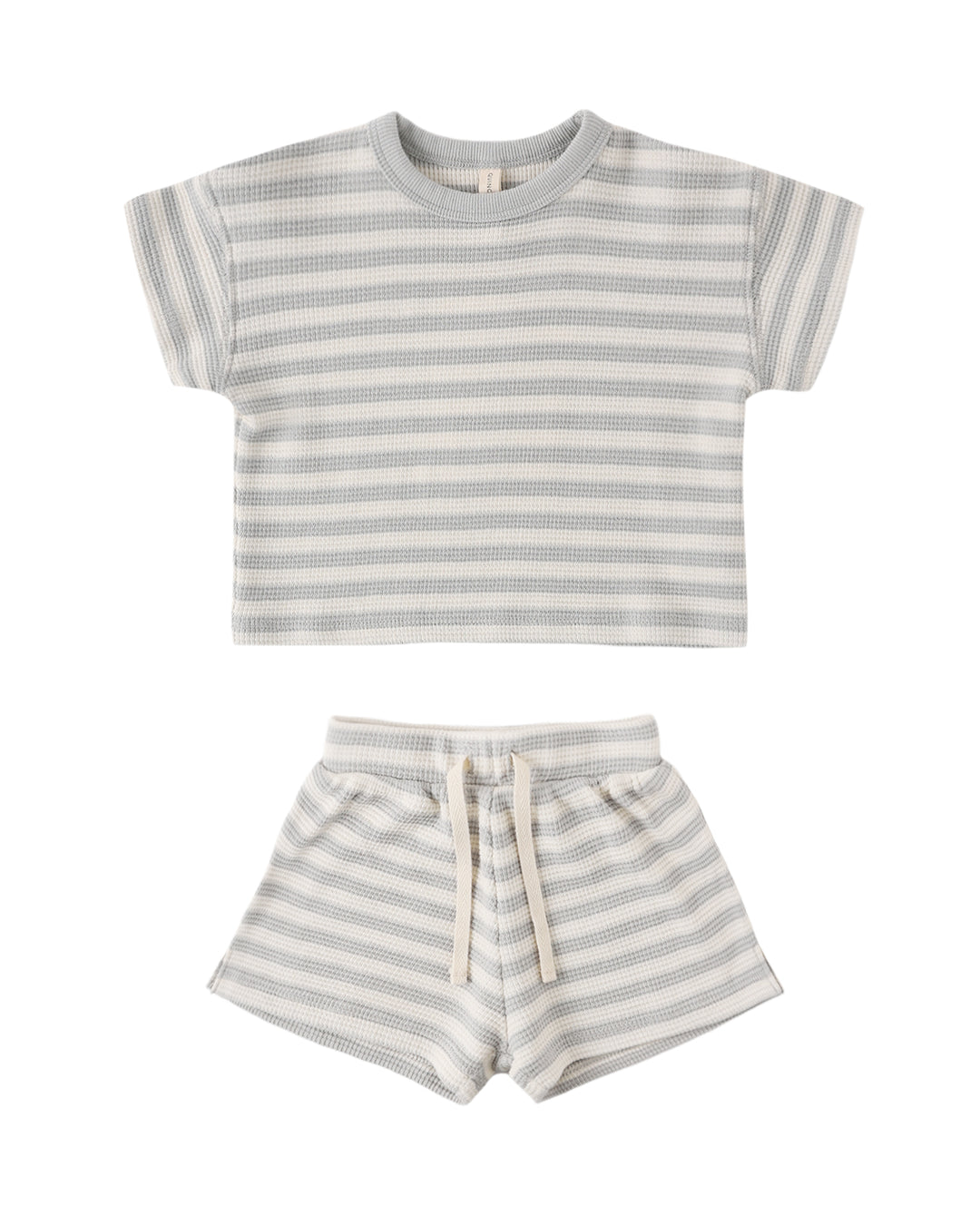 Quincy Mae: Waffle Tee + Short Set - Sky Stripe