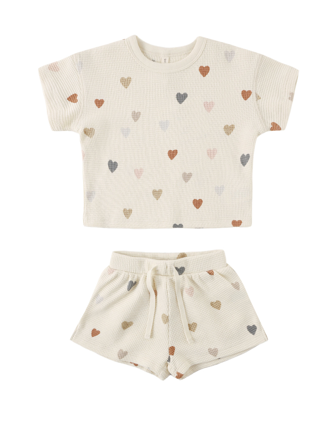 Quincy Mae: Waffle Tee + Short Set - Confetti Hearts