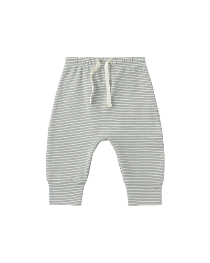 Quincy Mae: Long Sleeve Tee and Drawstring Pants Set - Sage Micro Stripe