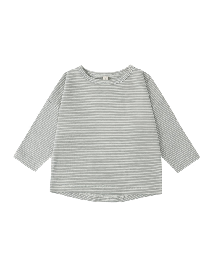 Quincy Mae: Long Sleeve Tee and Drawstring Pants Set - Sage Micro Stripe