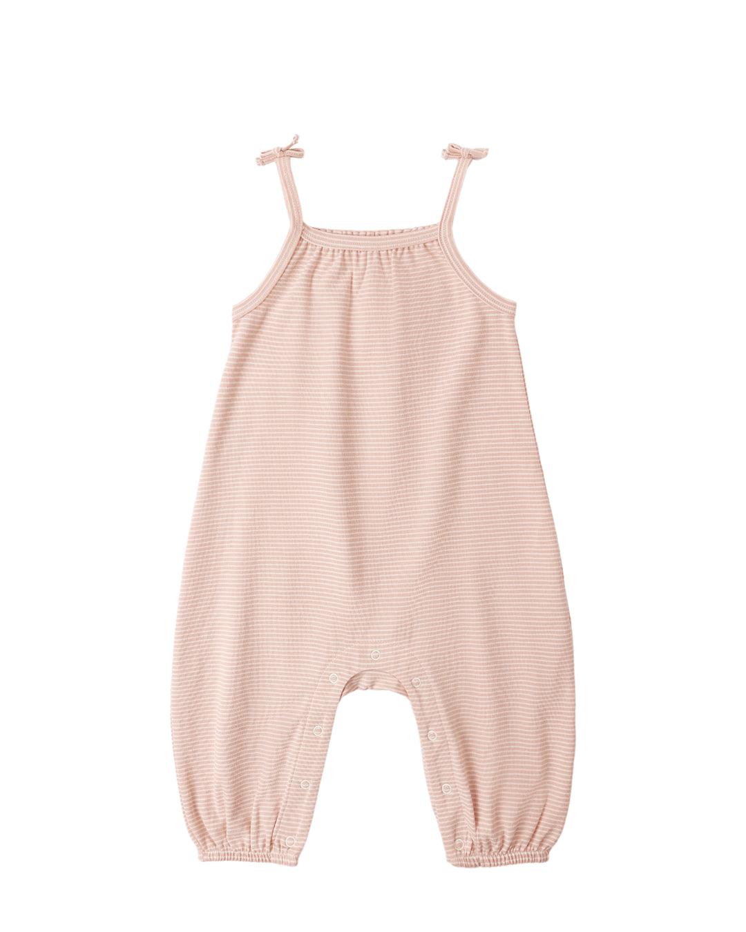 Quincy Mae: Smocked Jumpsuit - Melon Micro Stripe
