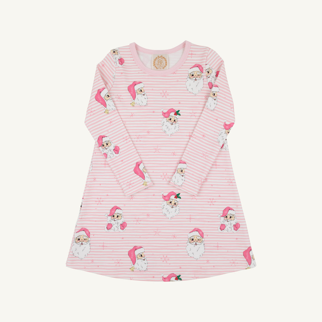 TBBC - Long Sleeve Polly Play Dress- Heavy Weight - Pink Dear Santa