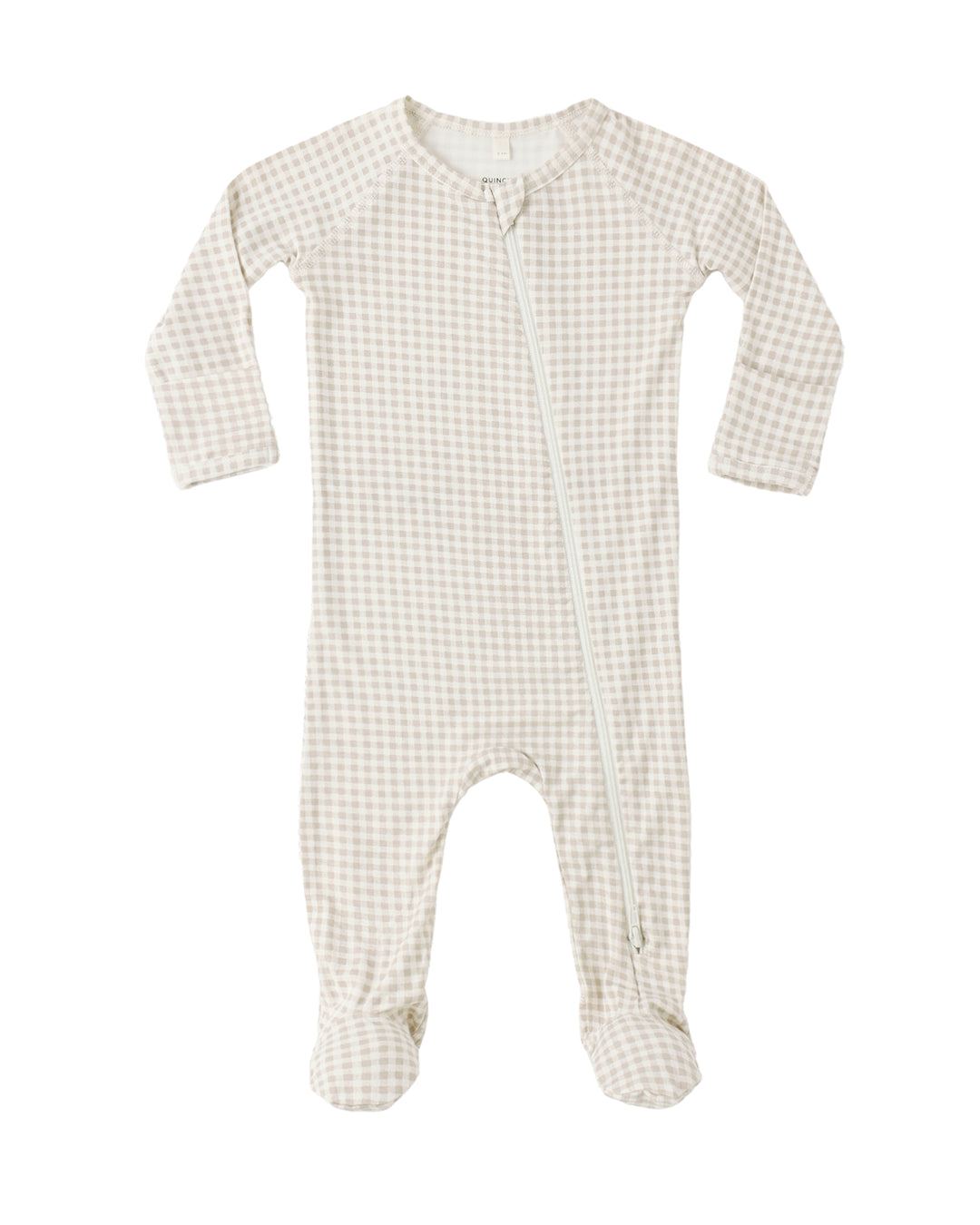Quincy Mae: Bamboo Zip Footie - Oat Gingham
