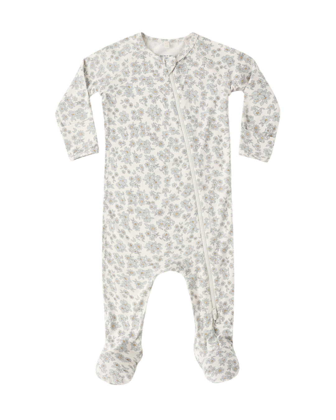 Quincy Mae: Bamboo Zip Footie - Blue Floral