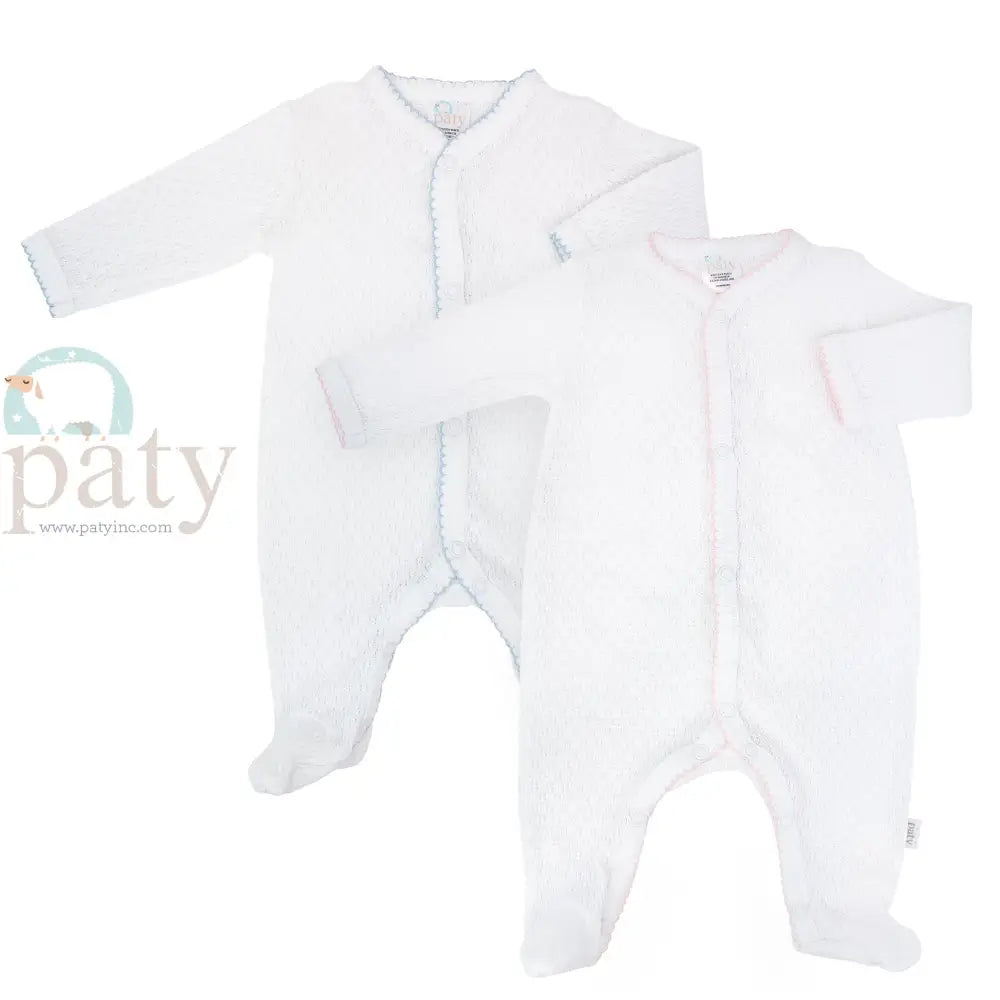White Knit Footie W/ Pink Trim New Paty